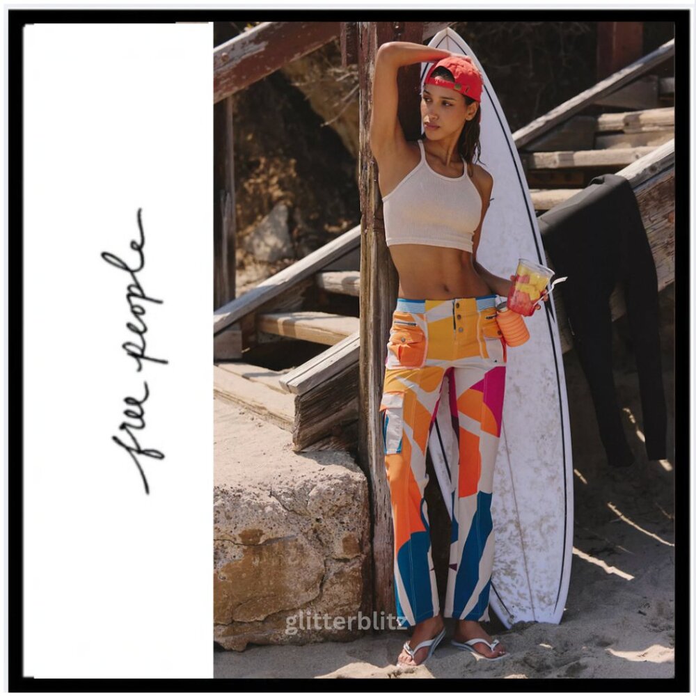 Free People Cascade Printed Flares Surf Rays NWT